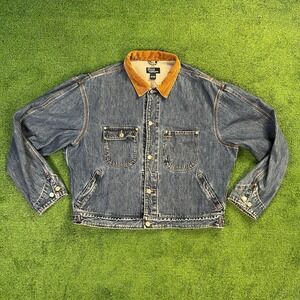 RARE Vintage Polo Ralph Lauren Sportsman Jean Jacket w/ Corduroy Collar USA Made